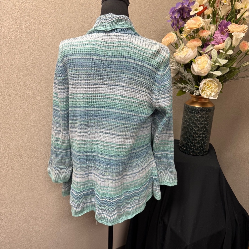 Alfred Dunner Aqua Knit Cardigan M | Open Front Layered Sweater Set Spring - Picture 3 of 8